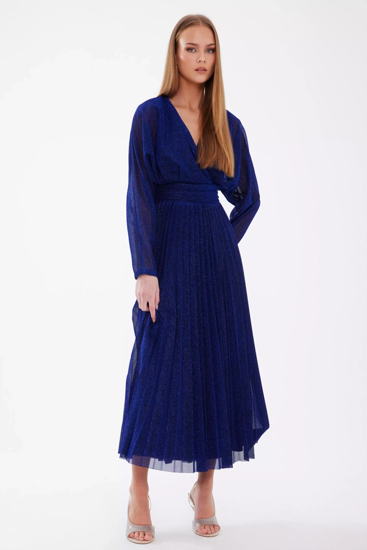 Wholesale Silvery Long Sleeve Midi Dress - Women Fashion Turkey